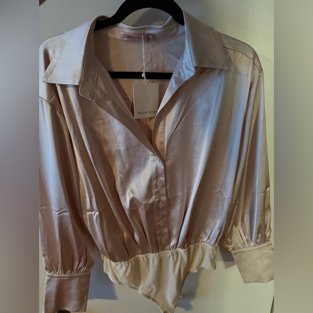 Skyler Rose Satin Blouse bodysuit in Cream